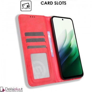 Dirbtinės odos atverčiamas dėklas su skyreliais - raudonas (Xiaomi Redmi 15 5G) Dirbtinės odos atverčiamas dėklas su skyreliais - raudonas (Xiaomi Redmi 15 5G)